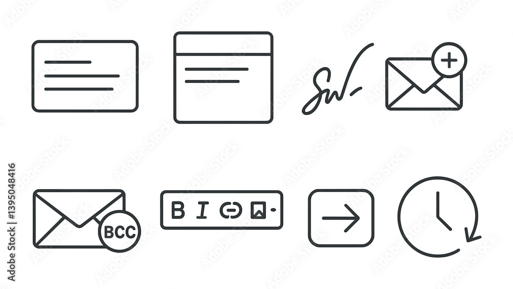 Poster email icon set: linear style for modern communication interfaces and apps