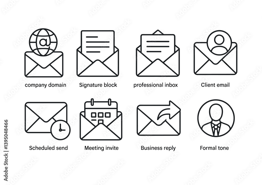 Poster email communication icons set: enhance your messaging workflow with linear designs