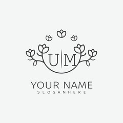 initial monogram wedding with creative circle line flower.