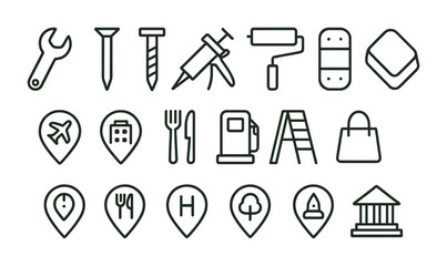 Construction and location icon set in linear style
