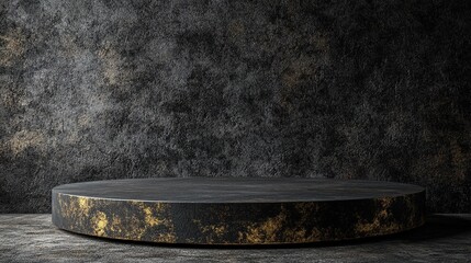 4D Black and Gold Curved Stage PNG, Subtle Textural Contrasts, Circular Shapes, Dark Gray and Brown Tones, Indoor Still Life, Back Button Focus, Linear Simplicity, Contest Winner Design