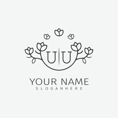 initial monogram wedding with creative circle line flower.