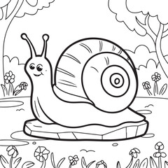 Coloring Page Cute Snail in the Garden