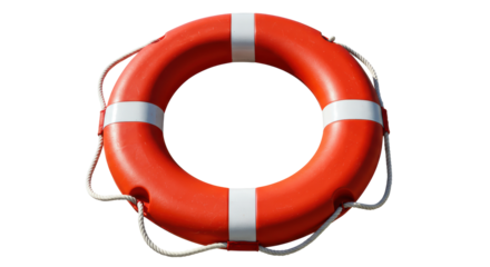 Isolated Orange Life Preserver with White Ropes for Water Safety