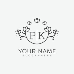 initial monogram wedding with creative circle line flower.