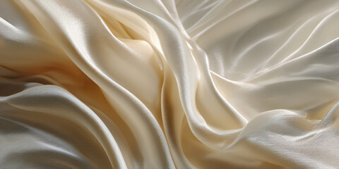 Obraz premium Cream-colored silk fabric, softly draped, showing texture and light reflection, suggesting luxury, elegance, and smoothness