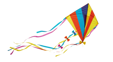 Isolated Colorful Kite with Ribbons Flying in the Wind