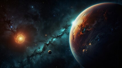 Obraz premium Majestic Gas Giant Planet Amidst Starry Galactic Backdrop V6