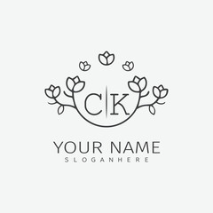 initial monogram wedding with creative circle line flower.