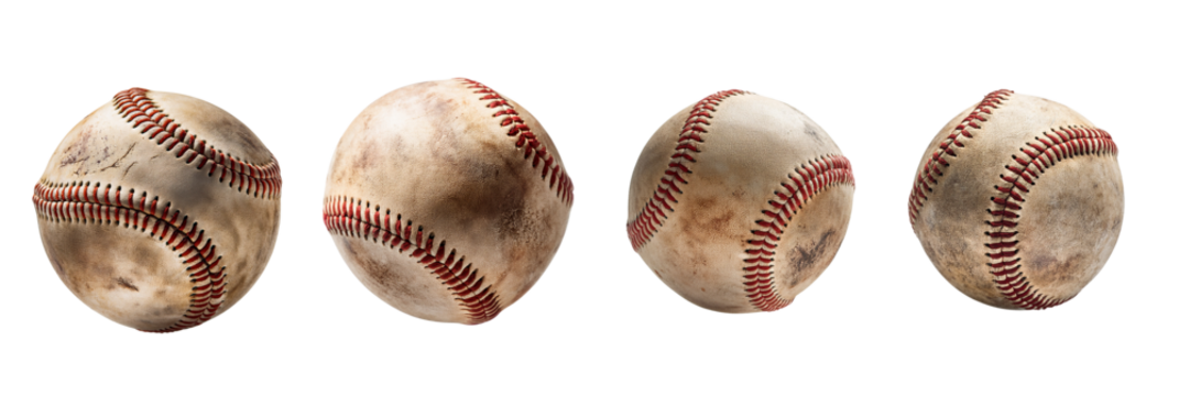 Collection of weathered baseballs showing varying degrees of wear and tear.