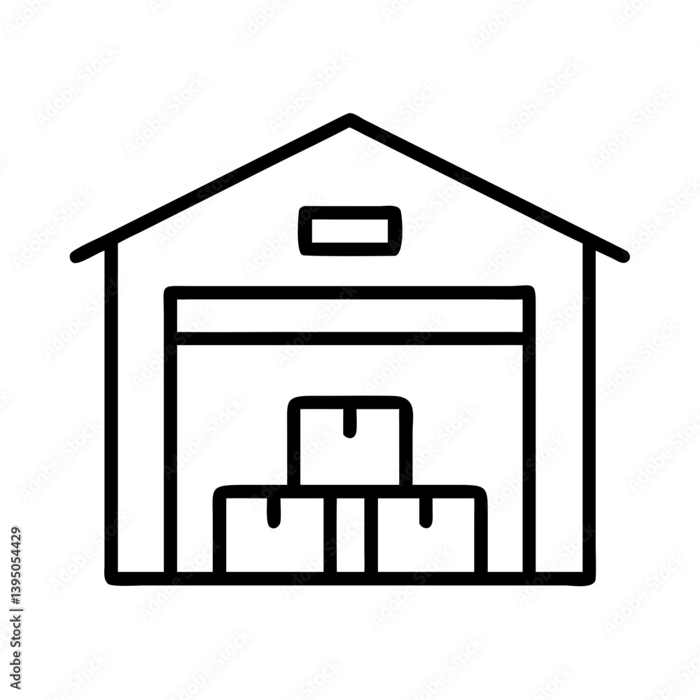 Poster warehouse storage building with boxes for distribution vector line drawing