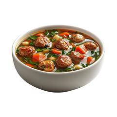 Italian Wedding Soup Bowl with Meat and Vegetables Isolated on Transparent Background