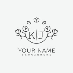 initial monogram wedding with creative circle line flower.