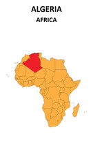 Algeria Map is highlighted on the Africa with detailed state and region outlines.