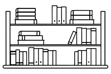  bookshelf line art minimalistic furniture drawing for living space.