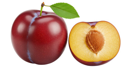 Isolated Plum Cut in Half