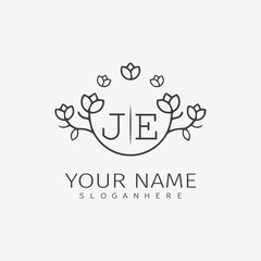 initial monogram wedding with creative circle line flower.