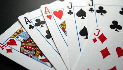 Playing cards arranged in a classic ace high pattern , lucky, design