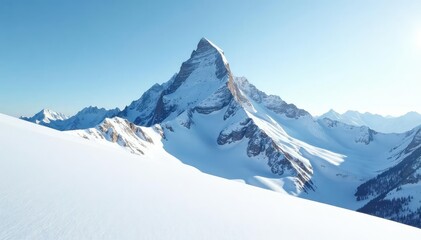 Obraz premium Snow-covered mountain peak, stark white landscape, sunlight reflecting on snow , ice, white nature