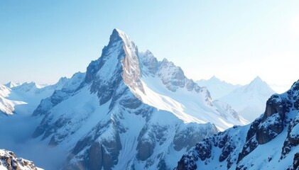Fototapeta premium Snowy mountain peak, pristine white landscape, beauty, winter, snow