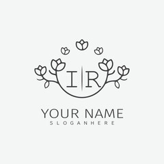 initial monogram wedding with creative circle line flower.