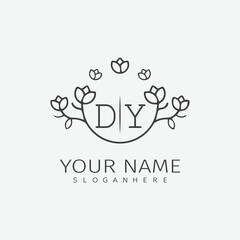 initial monogram wedding with creative circle line flower.