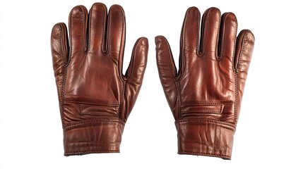 Pair of brown leather gloves isolated on white background. (3)