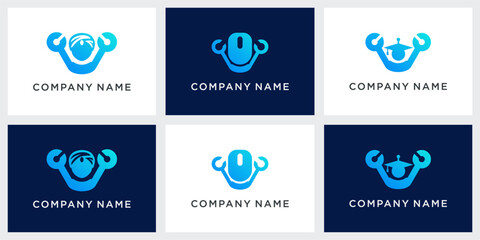 set of unique bot logo design template