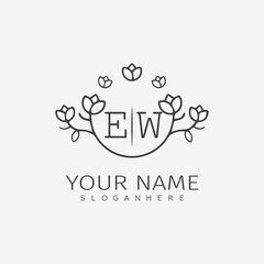 initial monogram wedding with creative circle line flower.