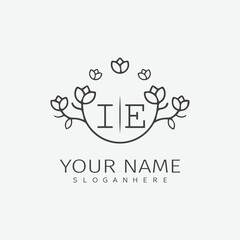 initial monogram wedding with creative circle line flower.