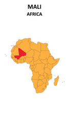 Obraz premium Mali Map is highlighted on the Africa with detailed state and region outlines.