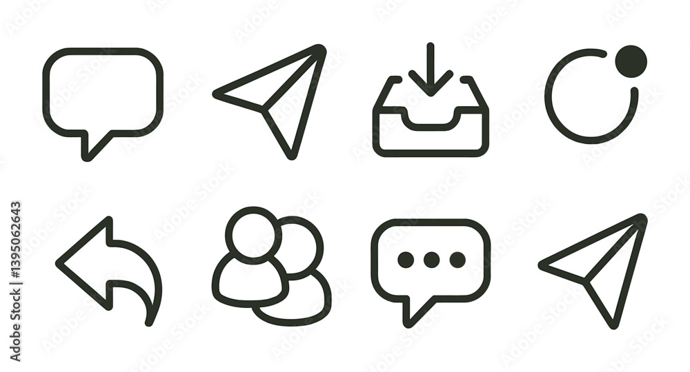 Poster minimalist communication icon set: linear style for modern interfaces