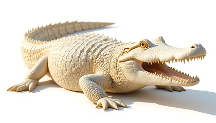 Fototapeta premium Albino Alligator Relaxing on White Background with Open Mouth