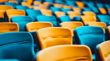 Fototapeta premium Abstract Blue and Yellow Stadium Seats Rows