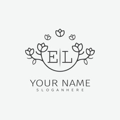 initial monogram wedding with creative circle line flower.