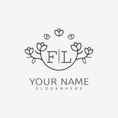initial monogram wedding with creative circle line flower.