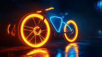 Fototapeta premium A glowing spoke bike with an integrated lighting effect on its wheels 