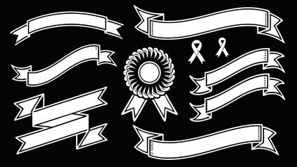 Collection of Blank White Ribbons and Rosettes Perfect for Awards, Certificates, and Design Projects