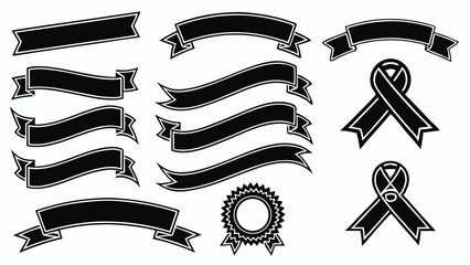 Collection of Black and White Ribbon and Banner Designs for Award, Event, and Decoration