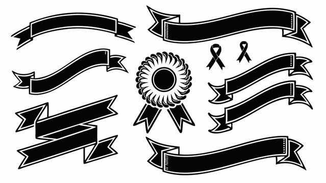 Collection of Black and White Ribbon and Rosette Designs Perfect for Awards, Certificates, and More