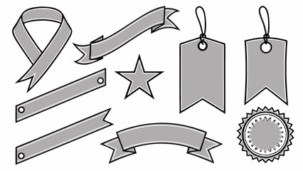 Collection of Grey Ribbons, Banners, Tags, and Star for Design Elements