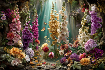Fototapeta premium Vibrant underwater scene filled with colorful flowers and gentle light.