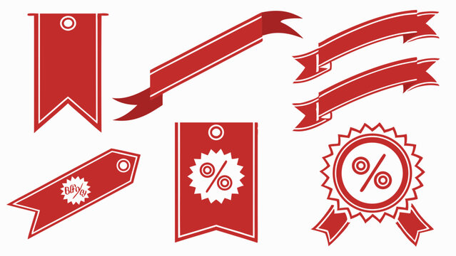 Red Discount Ribbon and Tag Illustrations Sale Banners, Labels, and Badges