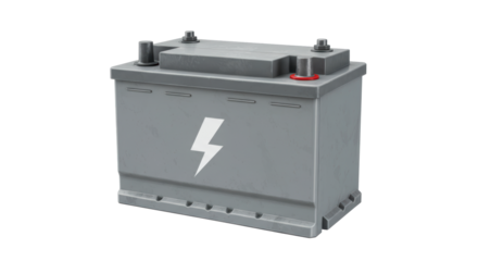 Isolated Car Battery with Lightning Bolt Symbolizing Power