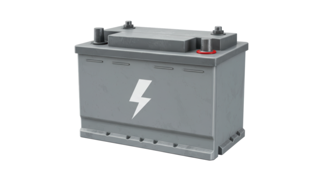 Isolated Car Battery with Lightning Bolt Symbolizing Power