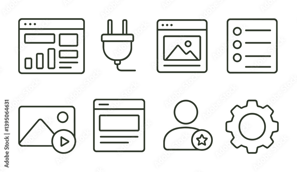 Poster linear web and technology icons set for ui/ux design projects