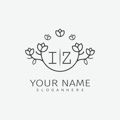 initial monogram wedding with creative circle line flower.