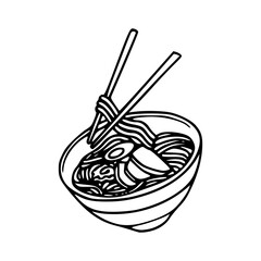 Japanese ramen bowl line art