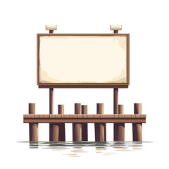 Blank Wooden Sign on a Dock Over Water