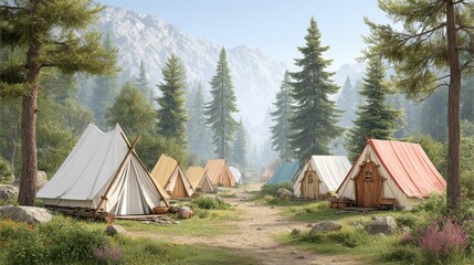 Exploring Eco-Friendly Living: A Vibrant Group of Tents Embracing Nature and Sustainability for a Greener Future